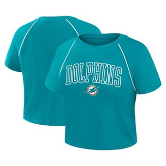 Women's Fanatics Aqua Miami Dolphins Offensive Scheme Raglan Tri-Blend Cropped Top