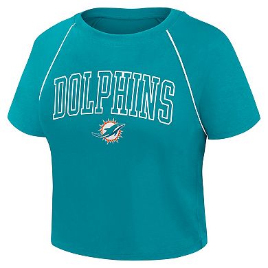 Women's Fanatics Aqua Miami Dolphins Offensive Scheme Raglan Tri-Blend Cropped Top