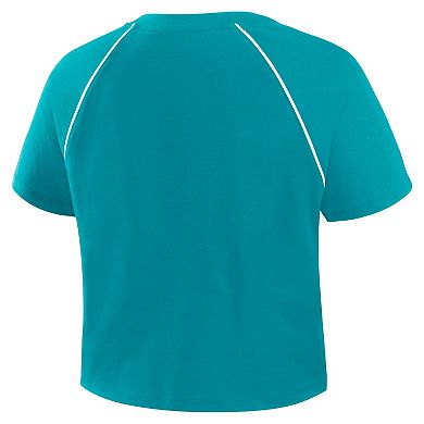 Women's Fanatics Aqua Miami Dolphins Offensive Scheme Raglan Tri-Blend Cropped Top