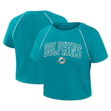 Women's Fanatics Aqua Miami Dolphins Offensive Scheme Raglan Tri-Blend Cropped Top