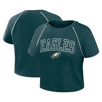 Women's Fanatics Midnight Green Philadelphia Eagles Offensive Scheme Raglan Tri-Blend Cropped Top