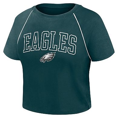 Women's Fanatics Midnight Green Philadelphia Eagles Offensive Scheme Raglan Tri-Blend Cropped Top