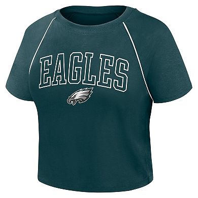 Women's Fanatics Midnight Green Philadelphia Eagles Offensive Scheme Raglan Tri-Blend Cropped Top