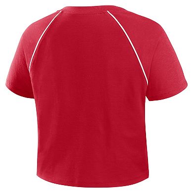 Women's Fanatics Scarlet San Francisco 49ers Offensive Scheme Raglan Tri-Blend Cropped Top