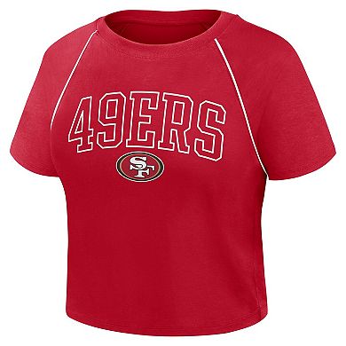 Women's Fanatics Scarlet San Francisco 49ers Offensive Scheme Raglan Tri-Blend Cropped Top