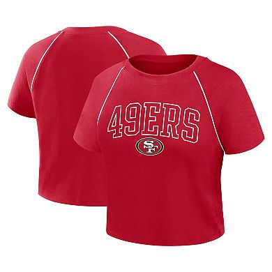 Women's Fanatics Scarlet San Francisco 49ers Offensive Scheme Raglan Tri-Blend Cropped Top