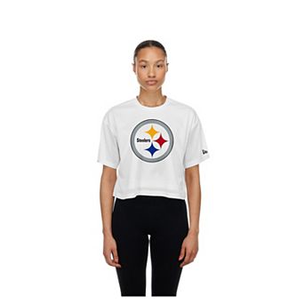 Women's New Era White Pittsburgh Steelers Summer Mesh Cropped Boxy T-Shirt