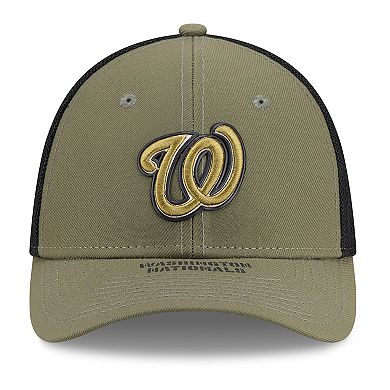 Men's New Era Olive Washington Nationals 2026 Armed Forces Day 39THIRTY M-Crown Trucker Flex Hat