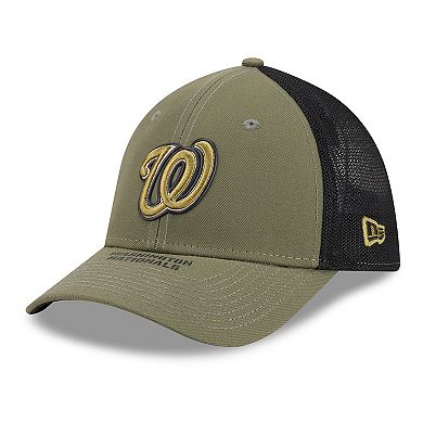 Men's New Era Olive Washington Nationals 2026 Armed Forces Day 39THIRTY M-Crown Trucker Flex Hat