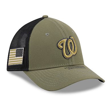 Men's New Era Olive Washington Nationals 2026 Armed Forces Day 39THIRTY M-Crown Trucker Flex Hat