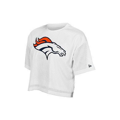 Women's New Era White Denver Broncos Summer Mesh Cropped Boxy T-Shirt