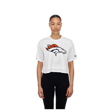 Women's New Era White Denver Broncos Summer Mesh Cropped Boxy T-Shirt