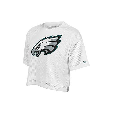 Women's New Era White Philadelphia Eagles Summer Mesh Cropped Boxy T-Shirt