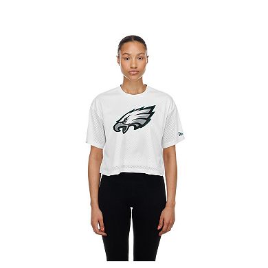 Women's New Era White Philadelphia Eagles Summer Mesh Cropped Boxy T-Shirt