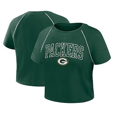 Women's Fanatics Green Green Bay Packers Offensive Scheme Raglan Tri-Blend Cropped Top
