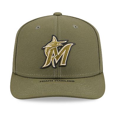 Men's New Era Olive Miami Marlins 2026 Armed Forces Day 9SEVENTY Adjustable Hat