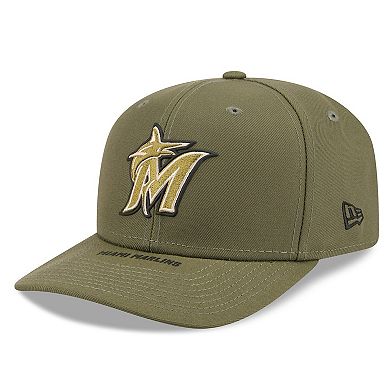 Men's New Era Olive Miami Marlins 2026 Armed Forces Day 9SEVENTY Adjustable Hat