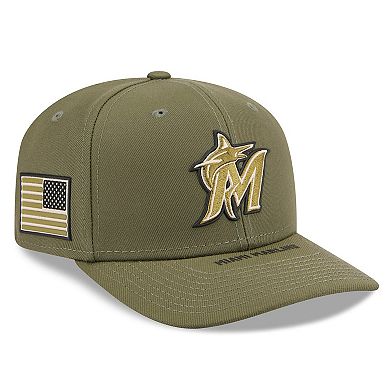 Men's New Era Olive Miami Marlins 2026 Armed Forces Day 9SEVENTY Adjustable Hat
