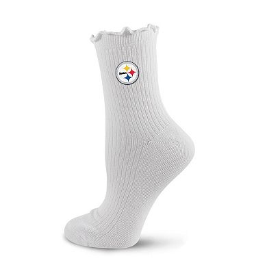 Women's PRO Compression White Pittsburgh Steelers Logo Lettuce Hem Quarter Socks