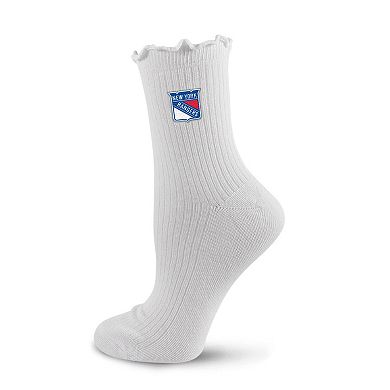 Women's PRO Compression White New York Rangers Logo Lettuce Hem Quarter Socks