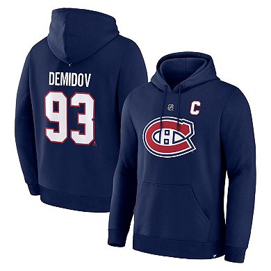 Men's Fanatics Ivan Demidov Navy Montreal Canadiens Authentic Stack Name & Number Hoodie
