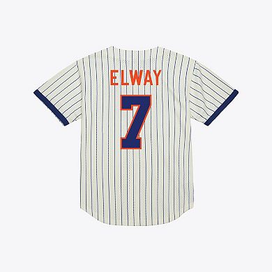 Men's Mitchell & Ness John Elway Cream Denver Broncos Name & Number Mesh Fashion Jersey