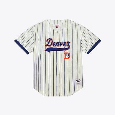 Men's Mitchell & Ness John Elway Cream Denver Broncos Name & Number Mesh Fashion Jersey