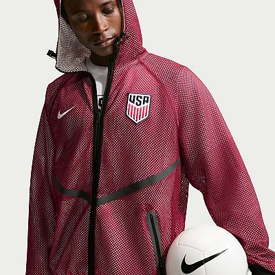 Men's Nike Red USMNT 2026 Anthem Mesh Dri-FIT Full-Zip Hooded Jacket