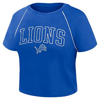 Women's Fanatics Blue Detroit Lions Offensive Scheme Raglan Tri-Blend Cropped Top