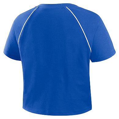 Women's Fanatics Blue Detroit Lions Offensive Scheme Raglan Tri-Blend Cropped Top