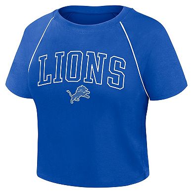 Women's Fanatics Blue Detroit Lions Offensive Scheme Raglan Tri-Blend Cropped Top
