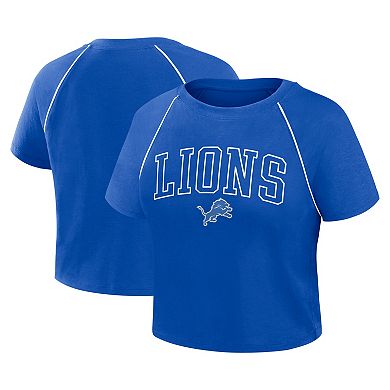 Women's Fanatics Blue Detroit Lions Offensive Scheme Raglan Tri-Blend Cropped Top