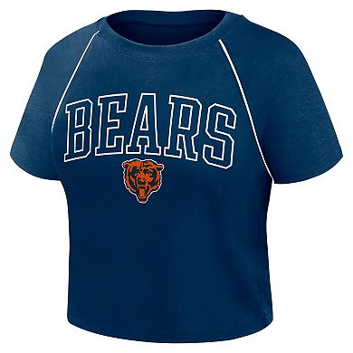 Women's Fanatics Navy Chicago Bears Offensive Scheme Raglan Tri-Blend Cropped Top
