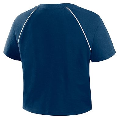 Women's Fanatics Navy Chicago Bears Offensive Scheme Raglan Tri-Blend Cropped Top