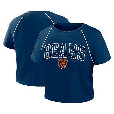 Women's Fanatics Navy Chicago Bears Offensive Scheme Raglan Tri-Blend Cropped Top