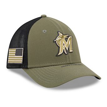 Men's New Era Olive Miami Marlins 2026 Armed Forces Day 39THIRTY M-Crown Flex Hat