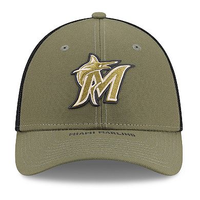 Men's New Era Olive Miami Marlins 2026 Armed Forces Day 39THIRTY M-Crown Flex Hat