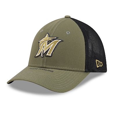 Men's New Era Olive Miami Marlins 2026 Armed Forces Day 39THIRTY M-Crown Flex Hat