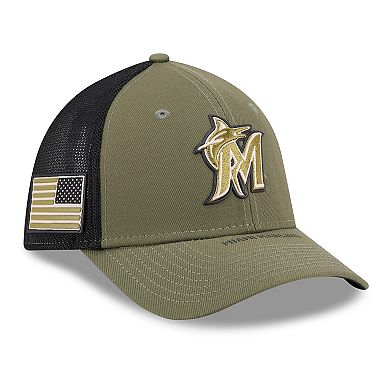 Men's New Era Olive Miami Marlins 2026 Armed Forces Day 39THIRTY M-Crown Flex Hat
