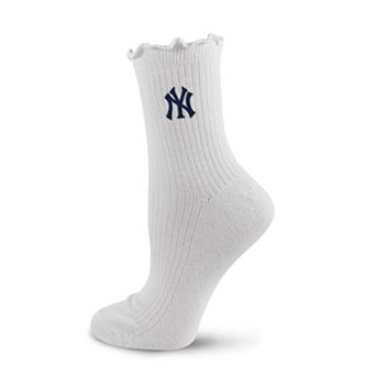 Women's PRO Compression White New York Yankees Logo Lettuce Hem Quarter Socks