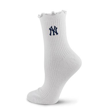 Women's PRO Compression White New York Yankees Logo Lettuce Hem Quarter Socks