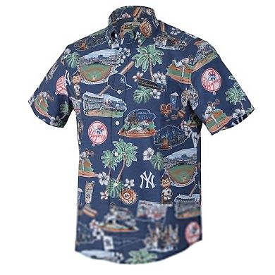Men's Reyn Spooner Navy New York Yankees Big & Tall Scenic Performance Tri-Blend Aloha Button-Down Shirt