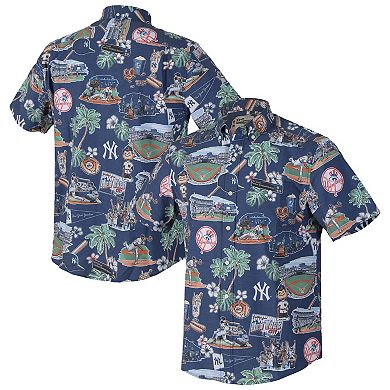 Men's Reyn Spooner Navy New York Yankees Big & Tall Scenic Performance Tri-Blend Aloha Button-Down Shirt