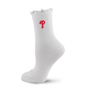Women's PRO Compression White Philadelphia Phillies Logo Lettuce Hem Quarter Socks