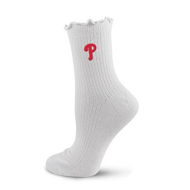 Women's PRO Compression White Philadelphia Phillies Logo Lettuce Hem Quarter Socks