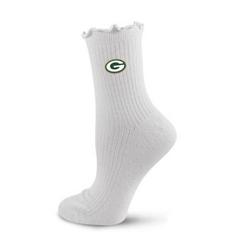 Women's PRO Compression White Green Bay Packers Logo Lettuce Hem Quarter Socks