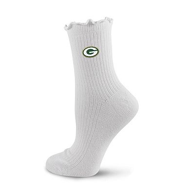 Women's PRO Compression White Green Bay Packers Logo Lettuce Hem Quarter Socks