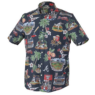Men's Reyn Spooner Navy Atlanta Braves Big & Tall Scenic Performance Tri-Blend Aloha Button-Down Shirt