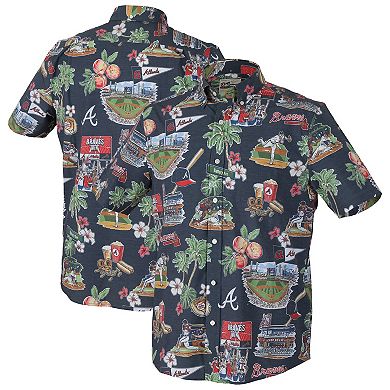 Men's Reyn Spooner Navy Atlanta Braves Big & Tall Scenic Performance Tri-Blend Aloha Button-Down Shirt