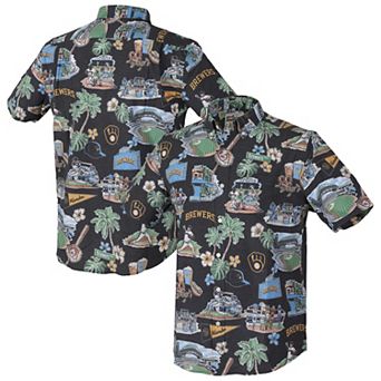 Men's Reyn Spooner Navy Milwaukee Brewers Big & Tall Scenic Performance Tri-Blend Aloha Button-Down Shirt
